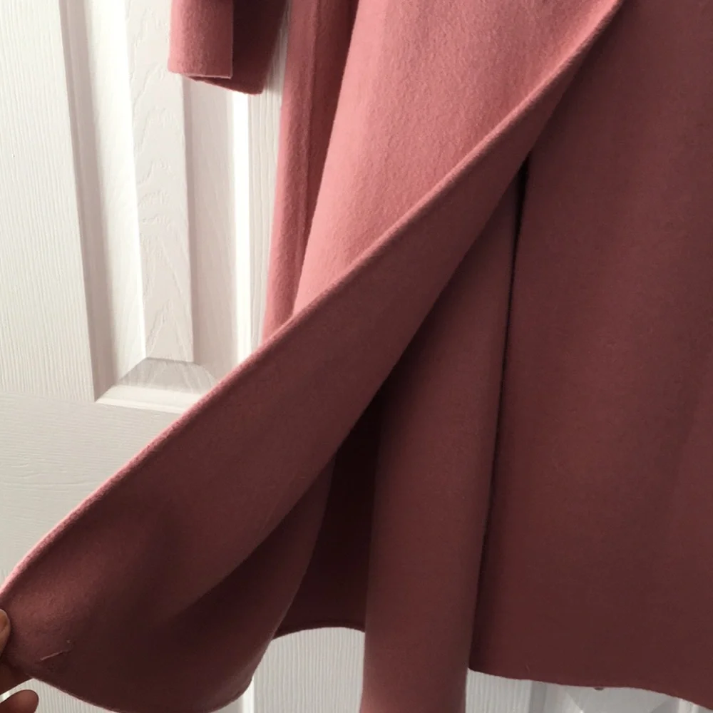 THEORY EUC MAUVE WOOL CASHMERE BLEND BELTED TRENCH SIZE SMALL - Picture 7 of 10